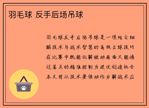 羽毛球 反手后场吊球